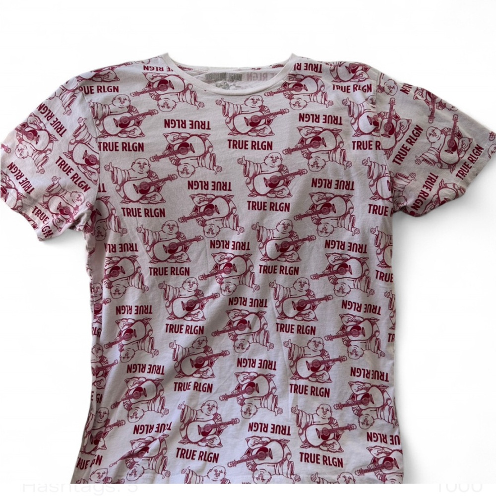 True Religion men’s white and red all-over print monogram Buddha